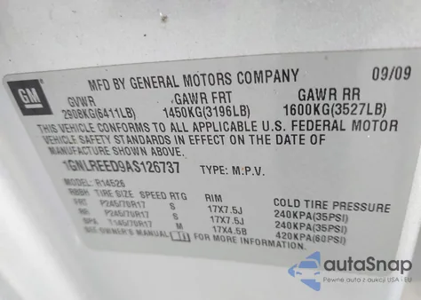 2010 Chevrolet Traverse Ls from USA, damaged, VIN 1GNLREED9AS126737